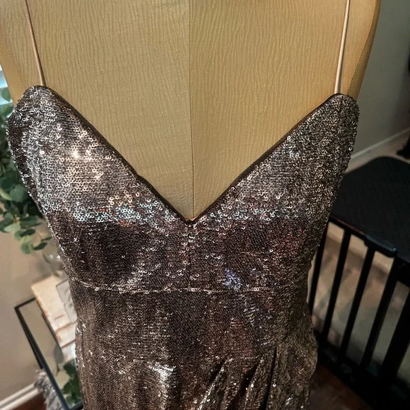 Stunning Parker Black Gold Mini Sequins Cocktail Dress Sz 14 NWT $298